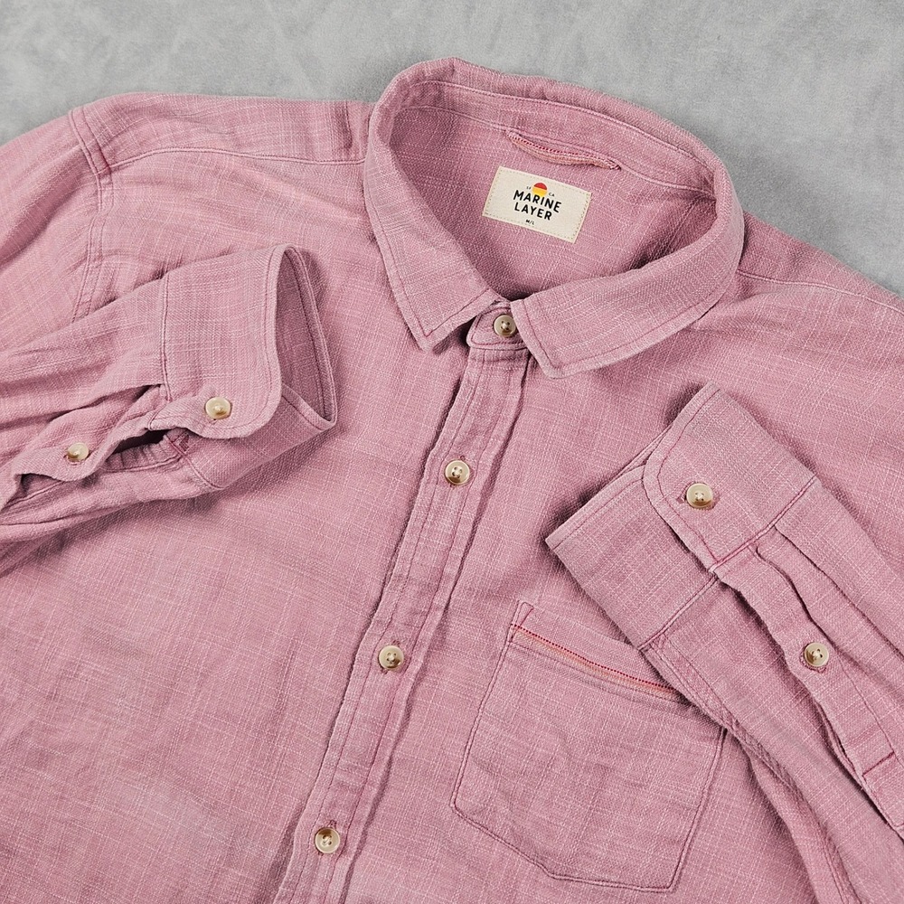 Marine Layer Stretch Selvedge Shirt Mens M/L Pink Long Sleeve Button Up Pocket